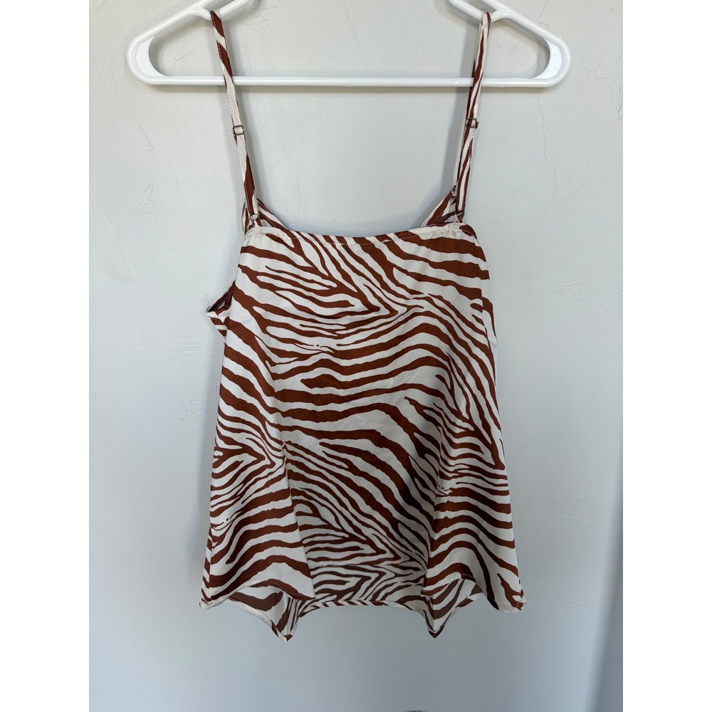 Hayden Los Angeles Zebra Print Camisole Top Brown White V-Neck Small H7858 NWT - Picture 3 of 4